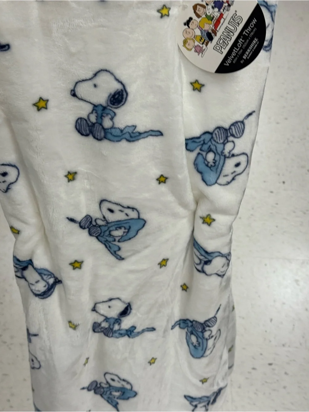 Peanuts Snoopy VelvetLoft Throw Blanket - White with Blue Snoopy Print